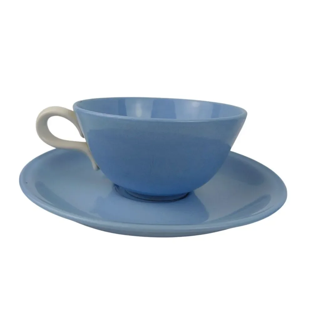 Homer Laughlin Skytone Set Of 2 Cups & Saucers Sky Blue White
